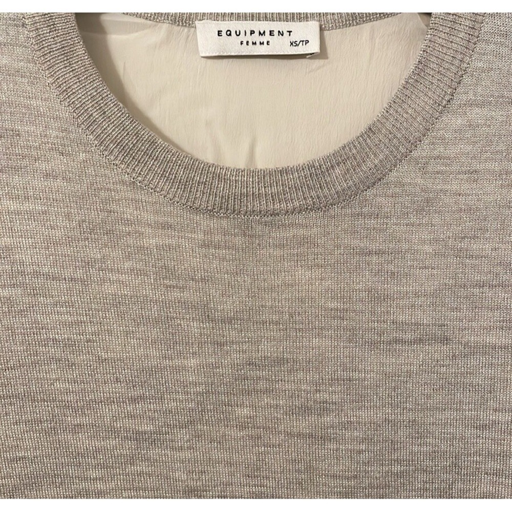 Equipment Femme Women's Gray Off‎ White Back Silk Cashmere Mix Top Size XS - Picture 3 of 5